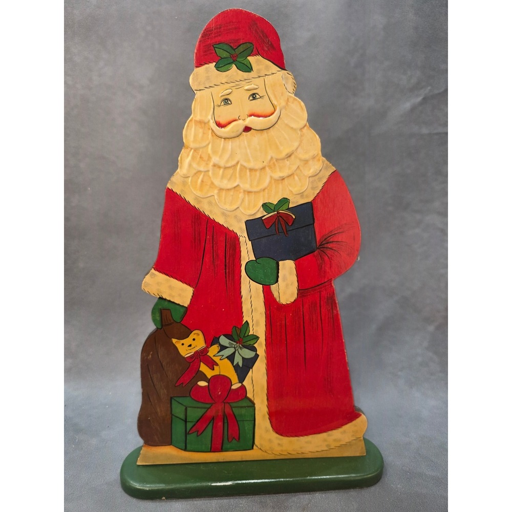 Vintage LVC 1991 Wood Santa Claus Tabletop Decoration Folk Art 18.5 Inch